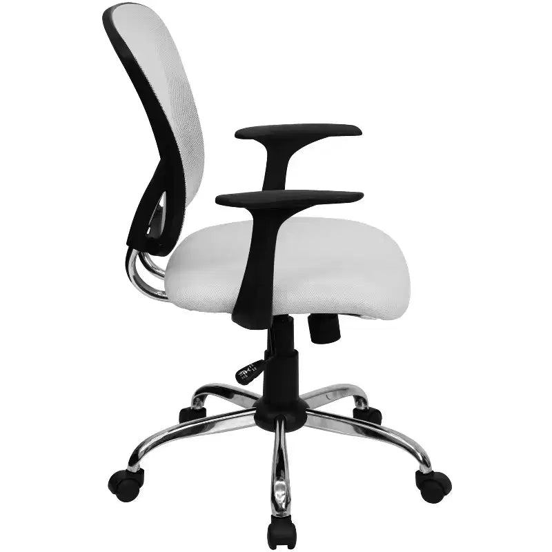 Chaise de bureau pivotante à dossier mi-haut en maille avec base chromée et accoudoirs