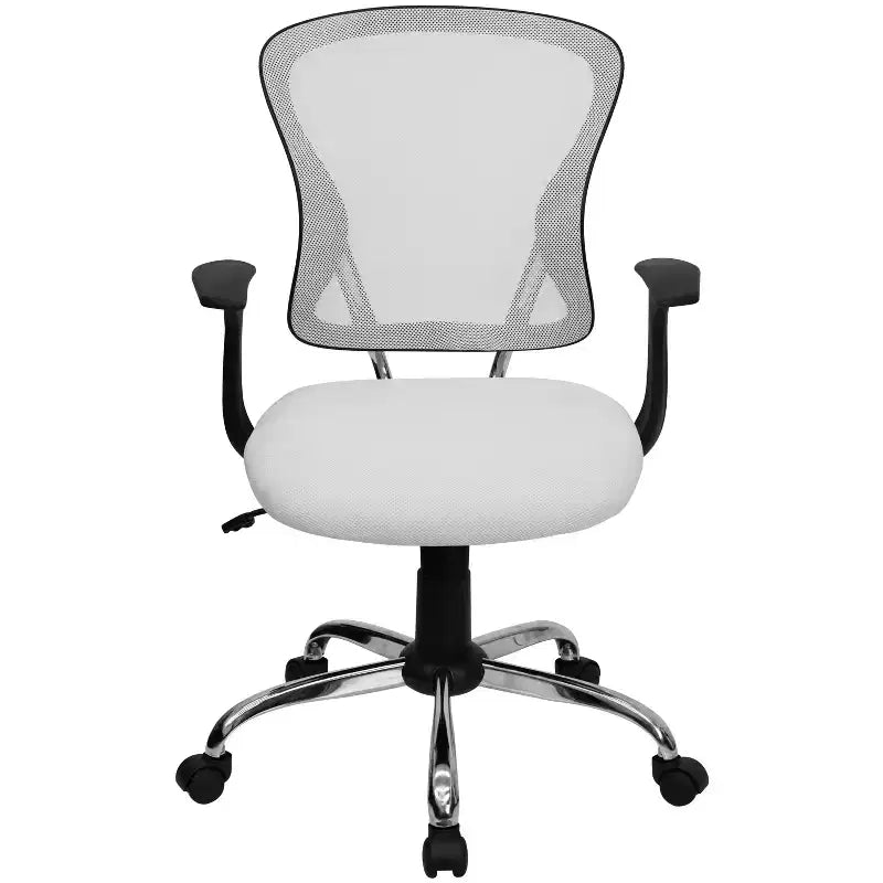 Chaise de bureau pivotante à dossier mi-haut en maille avec base chromée et accoudoirs
