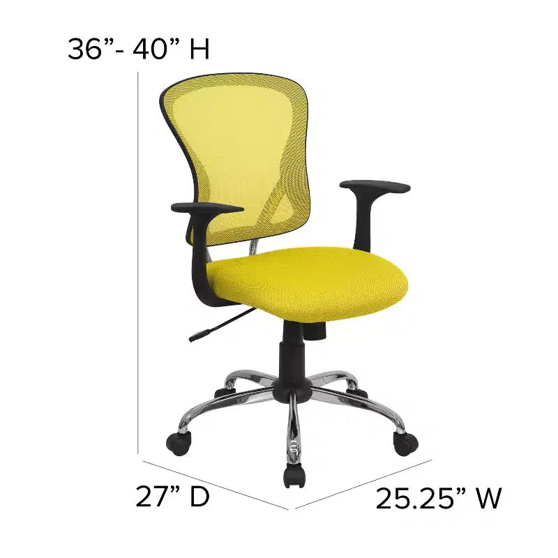 Chaise de bureau pivotante à dossier mi-haut en maille avec base chromée et accoudoirs