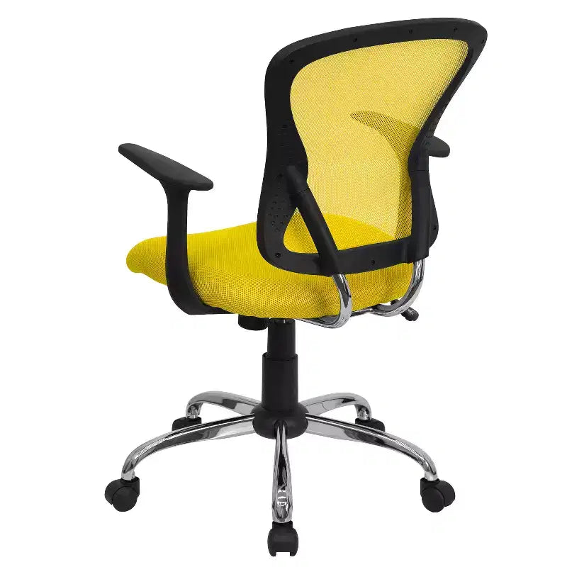 Chaise de bureau pivotante à dossier mi-haut en maille avec base chromée et accoudoirs