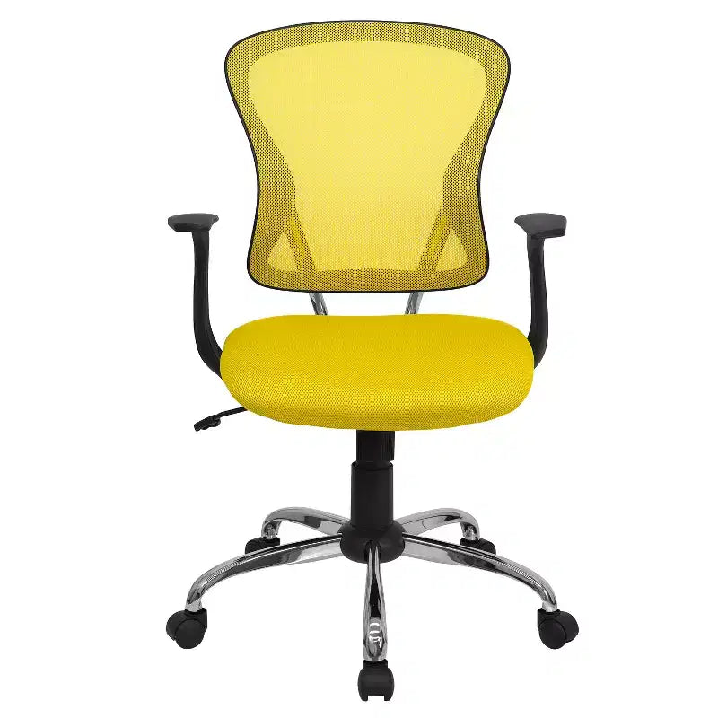 Chaise de bureau pivotante à dossier mi-haut en maille avec base chromée et accoudoirs