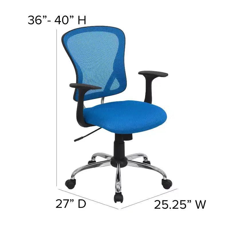 Chaise de bureau pivotante à dossier mi-haut en maille avec base chromée et accoudoirs