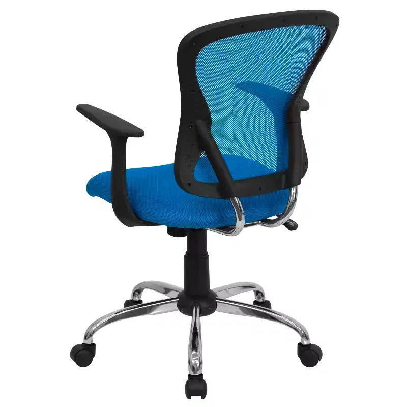 Chaise de bureau pivotante à dossier mi-haut en maille avec base chromée et accoudoirs