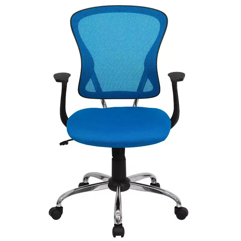 Chaise de bureau pivotante à dossier mi-haut en maille avec base chromée et accoudoirs