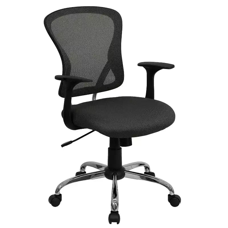 Chaise de bureau pivotante à dossier mi-haut en maille avec base chromée et accoudoirs