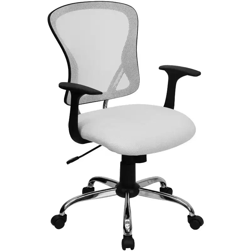 Chaise de bureau pivotante à dossier mi-haut en maille avec base chromée et accoudoirs
