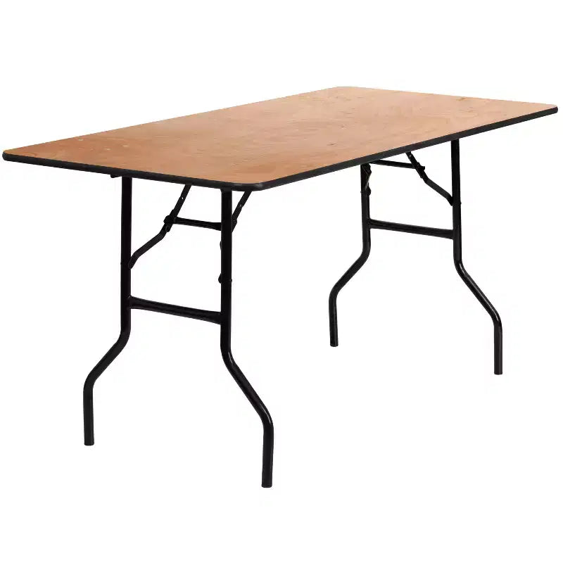 Emma and Oliver 5-Foot Rectangular Wood Folding Banquet Table with Clear Coated Finished Top
