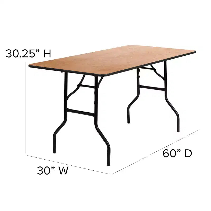 Table de banquet rectangulaire pliante en bois de 5 pieds avec plateau enduit d'une finition transparente