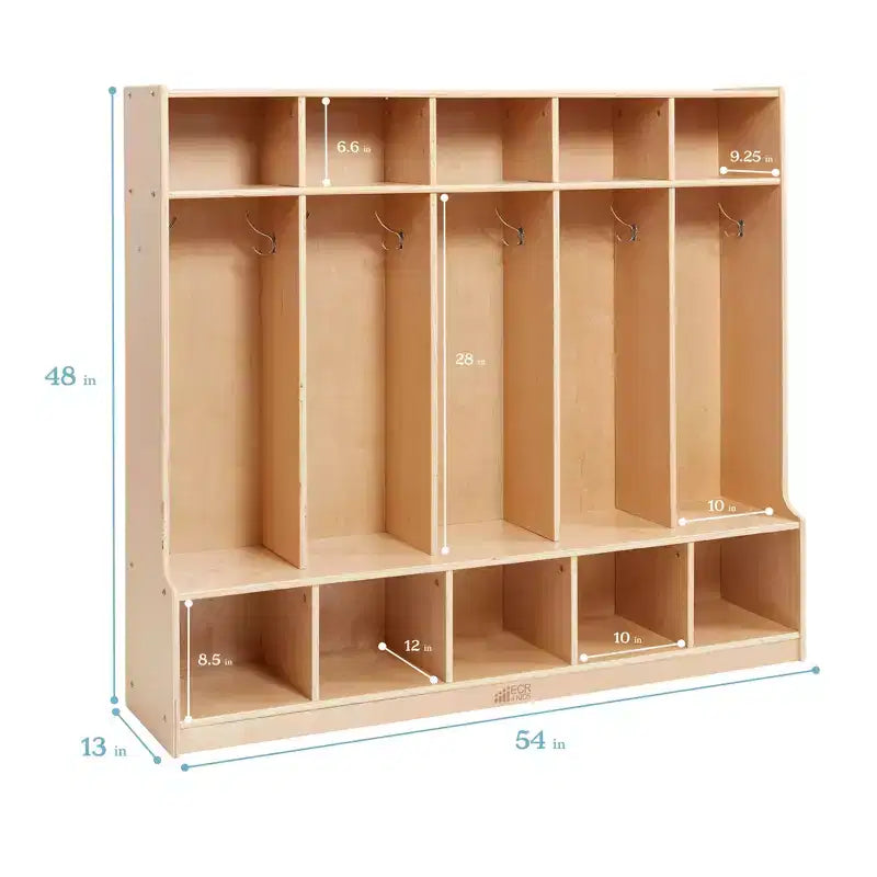 Porte-manteau 5 sections avec banc et 5 bacs de rangement à façade évidée, Meubles pour enfants