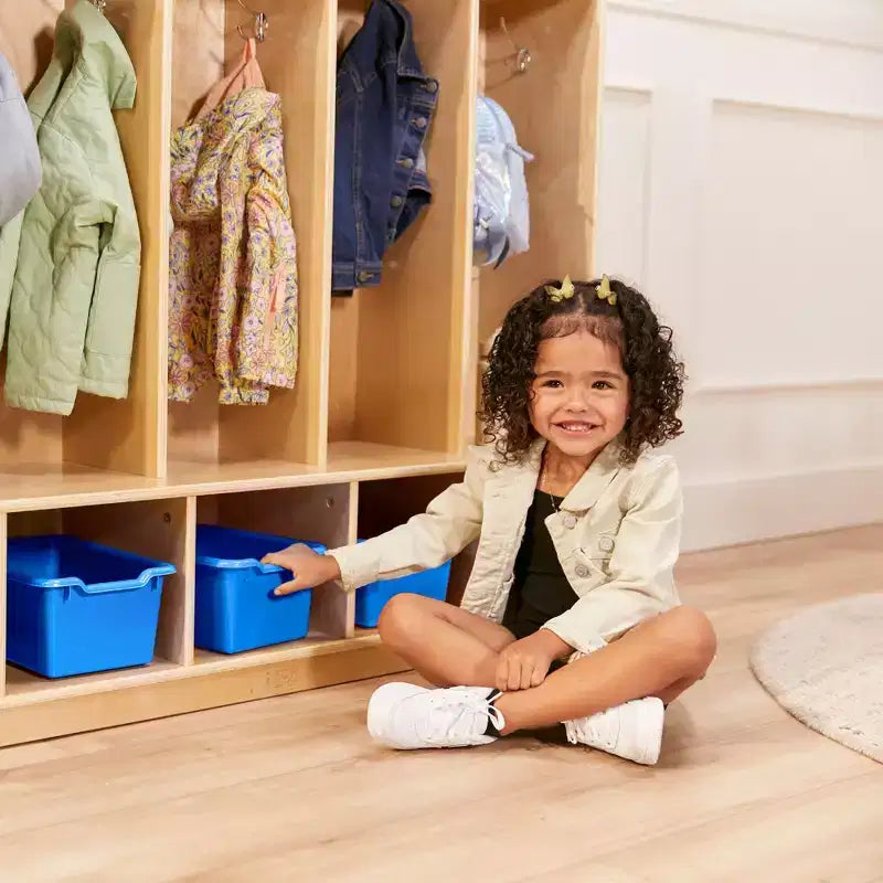 Porte-manteau 5 sections avec banc et 5 bacs de rangement à façade évidée, Meubles pour enfants
