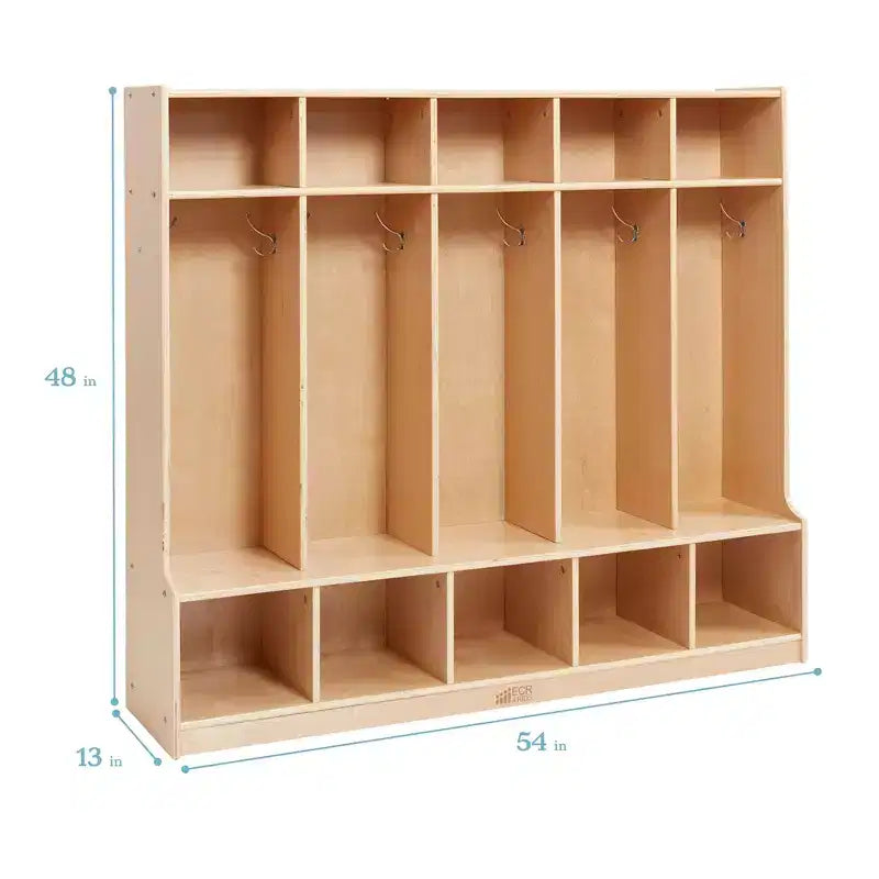 Porte-manteau 5 sections avec banc et 5 bacs de rangement à façade évidée, Meubles pour enfants
