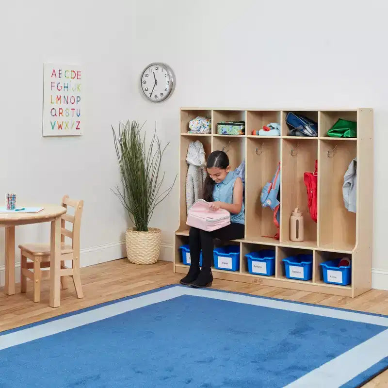 Porte-manteau 5 sections avec banc et 5 bacs de rangement à façade évidée, Meubles pour enfants