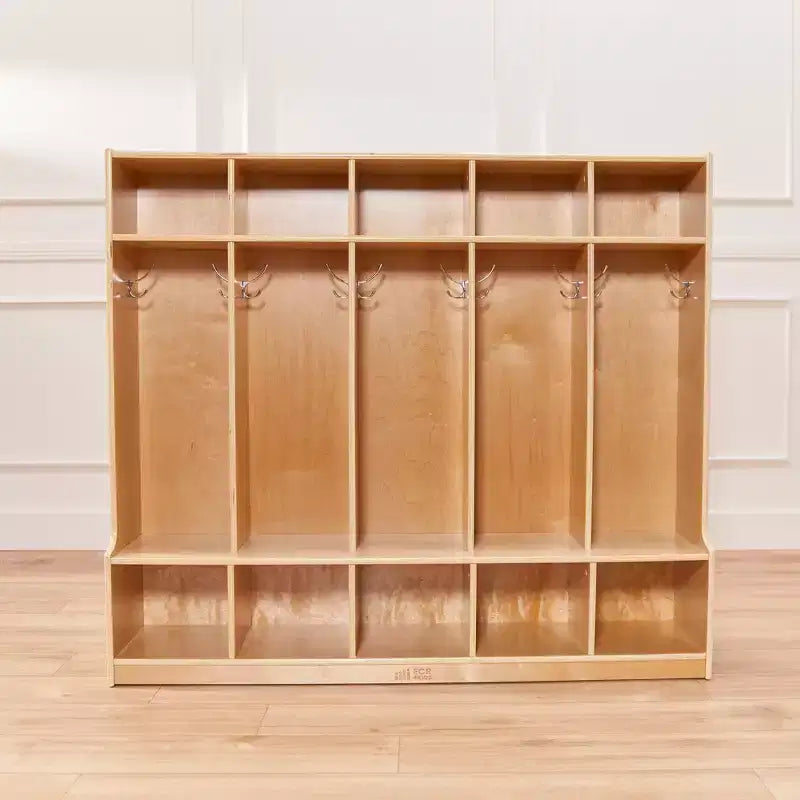 Porte-manteau 5 sections avec banc et 5 bacs de rangement à façade évidée, Meubles pour enfants