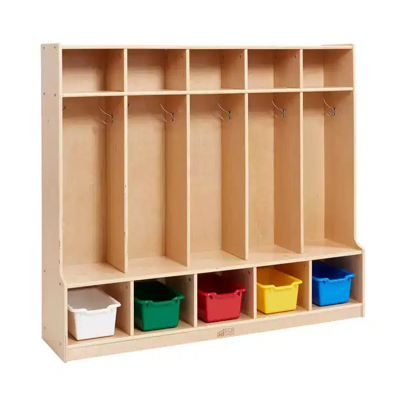 ECR4Kids 5-Section Coat Locker with Bench and 5 Scoop Front Storage Bins, Kids Furniture